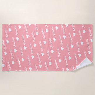 Blush Pink Wiederholung Name Skript Herz Beach Han Strandtuch