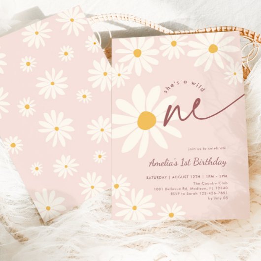 Blush Pink Wild One Daisy 1st Birthday Einladung