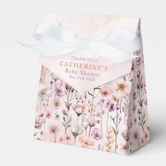 Blush Pink Wildblume Baby Dusche Gefälligkeitsboxe Geschenkschachtel (Vorderseite)