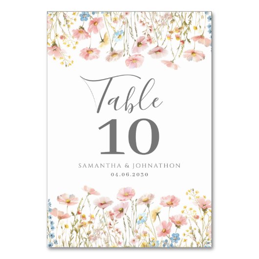 Blush Pink Wildblume Blumenwasser Hochzeit Tischnummer (Vorderseite)