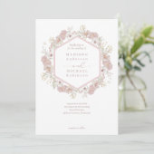 Blush Pink Wildblume Eleganter QR Code Hochzeit Einladung (Stehend Vorderseite)