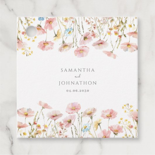 Blush Pink Wildblume Floral Gastgeschenk Hochzeit Geschenkanhänger (Vorderseite)