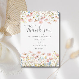 Blush Pink Wildblume Hochzeit Flat Danke Karte