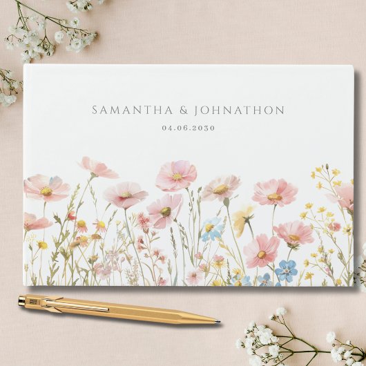 Blush Pink Wildblume Hochzeit Gästebuch
