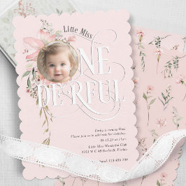 Blush Pink Wildblume Kleine Miss Onederful Foto Einladung