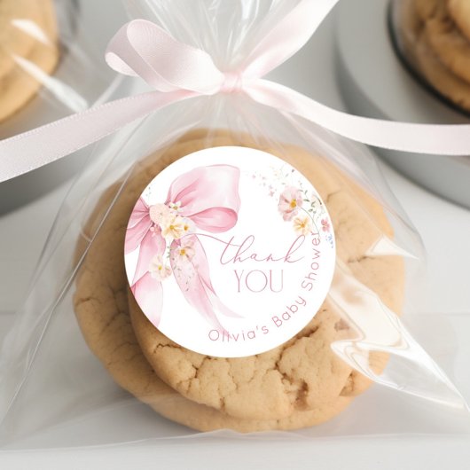 Blush Pink Wildblume Pink Bow Vielen Dank Runder Aufkleber