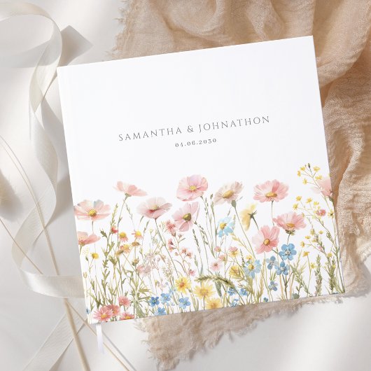 Blush Pink Wildblume Wasserfarbe Hochzeit Gästebuch