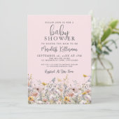 Blush Pink Wildflower Baby Shower Einladung (Stehend Vorderseite)