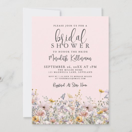 Blush Pink Wildflower Bridal Shower Einladung (Vorderseite)