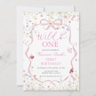 Blush pink Wildflower Coquette Birthday Party Einladung