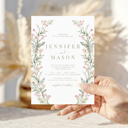 Blush pink wildflower rustic wedding Invitation Einladung