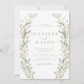 Blush pink wildflower rustic wedding Invitation Einladung (Vorderseite)