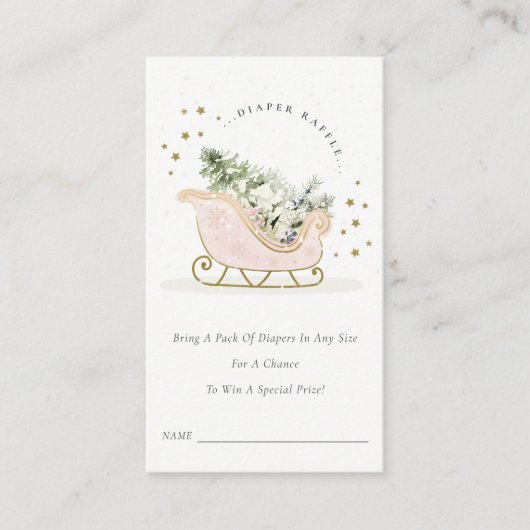 Blush Pink Winter Schlitten Windeln Raffle Babydus Begleitkarte (Vorderseite)