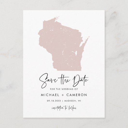 Blush Pink Wisconsin Karte Save the Date (Vorderseite)