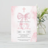 Blush pink with cross baptism  einladung (Stehend Vorderseite)