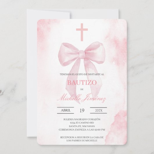 Blush pink with cross baptism  einladung (Vorderseite)
