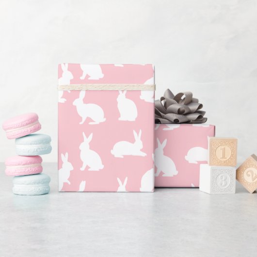 Blush Pink With White Bunny Pattern Lovely Easter Geschenkpapier (Babyparty)