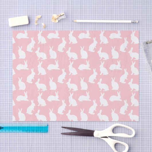 Blush Pink With White Bunny Pattern Pretty Easter Seidenpapier (Handwerk)