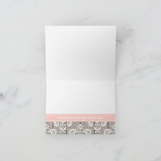 Blush Pink Wood Lace Rustic Vielen Dank Dankeskarte (Innenseite)