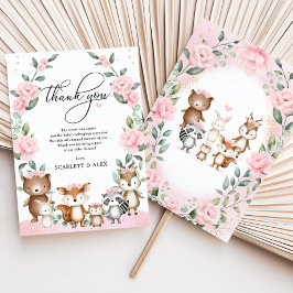 Blush Pink Woodland Floral Animals Baby Dusche Dankeskarte