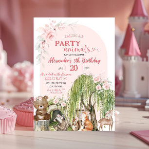 Blush Pink Woodland Party Tiere Mädchen Geburtstag Einladung