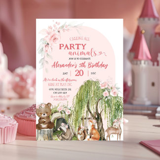 Blush Pink Woodland Party Tiere Mädchen Geburtstag Einladung