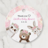 Blush Pink Woodland Tiere Blumendusche Baby Geschenkanhänger (Vorderseite)