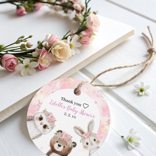 Blush Pink Woodland Tiere Blumendusche Baby Geschenkanhänger
