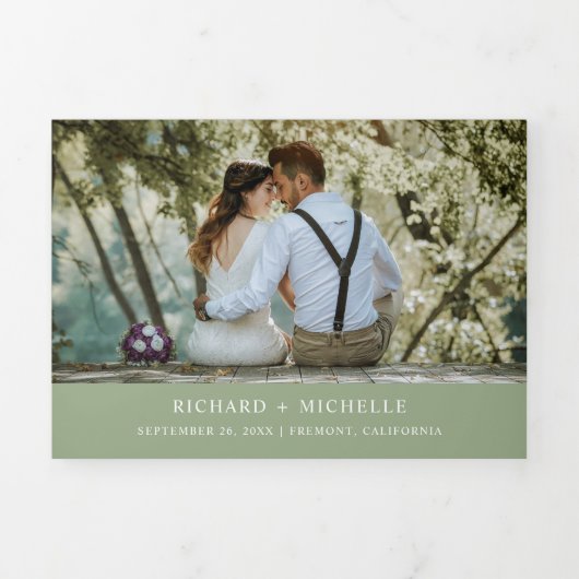 Blush Pink World Map Grün auf einer Hochzeit Dreifach Gefaltete Einladung (Cover)