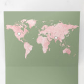 Blush Pink World Map Grün auf einer Hochzeit Dreifach Gefaltete Einladung (Innen Erste Seite)