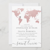 Blush Pink World Map Thema Hochzeit Einladung (Vorderseite)