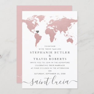 Blush Pink World Map Thema Hochzeit Einladung