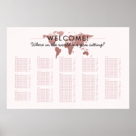 Blush Pink World Map Thema Sitzplan Poster