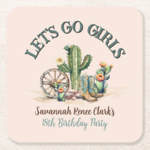 Blush Pink Wüste Cactus Theme Party Keepake Rechteckiger Pappuntersetzer