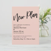Blush Pink Zurückgezogene Hochzeitsaktualisierungs Einladung (Stehend Vorderseite)