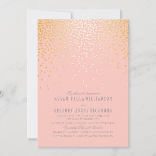 Blush Pinks und Gold Confetti Einladung (Vorderseite)