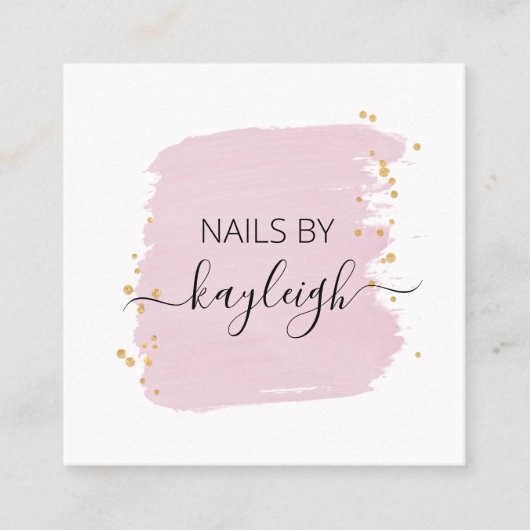 Blush Pinselstriche Gold Punkte Quadratische Visitenkarte (Vorderseite)