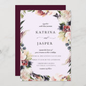 Blush-Plum-Blumenrahmen-Hochzeit Einladung (Vorne/Hinten)