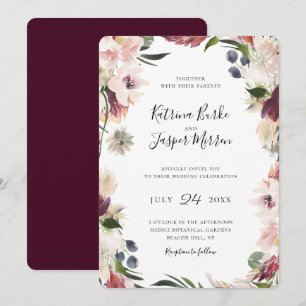 Blush Plum Botanische Blumenbeete Hochzeit Einladung