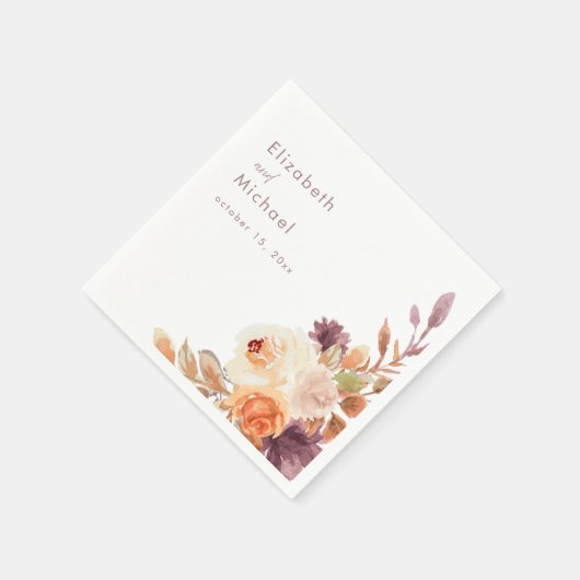 Blush & Plum Fall Floral Wedding Paper Serviette (Ecke)