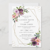 Blush Plum Floral Geometric Lila Moderne Grüne Einladung (Vorderseite)