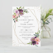 Blush Plum Floral Geometric Lila Moderne Grüne Einladung (Stehend Vorderseite)