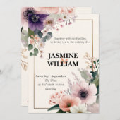 🌹 Blush & Plum Floral Hochzeit Einladung 💐 💒 (Vorne/Hinten)