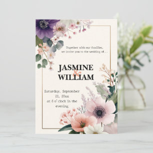 🌹 Blush & Plum Floral Hochzeit Einladung 💐 💒