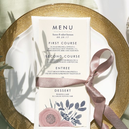 Blush Poppies Custom Wedding Menu Card Menükarte