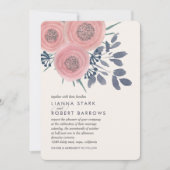 Blush Poppies Moderne Blumenhochzeit Einladung (Vorderseite)