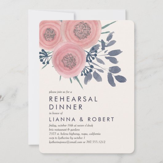 Blush Poppies Probe Abendessen Einladung (Vorderseite)