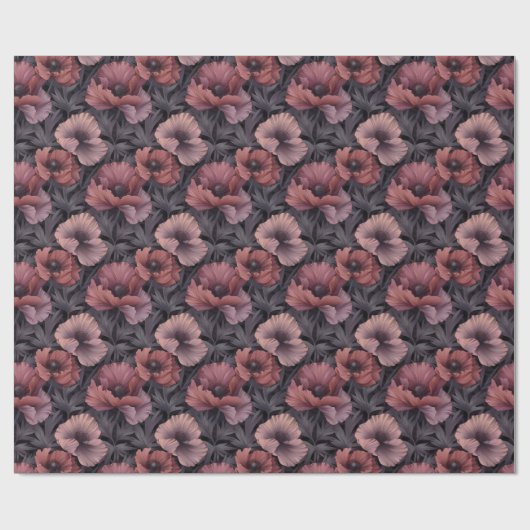 Blush Poppies und Lila Foliage Geschenkpapier (Flach)