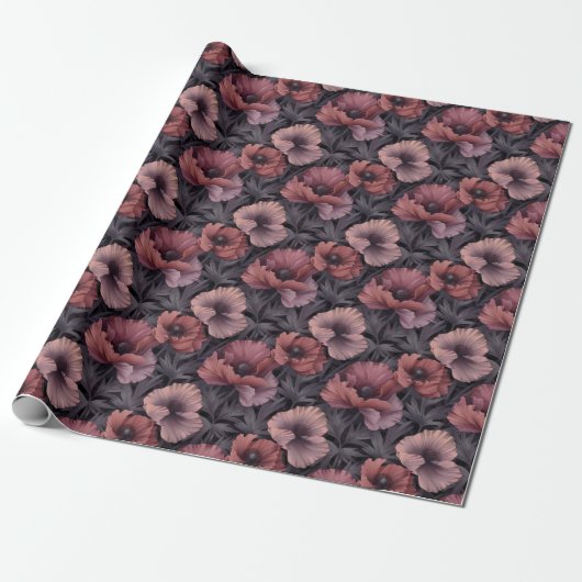 Blush Poppies und Lila Foliage Geschenkpapier (Ungerollt)