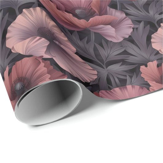 Blush Poppies und Lila Foliage Geschenkpapier (Rolleneckpunkt)